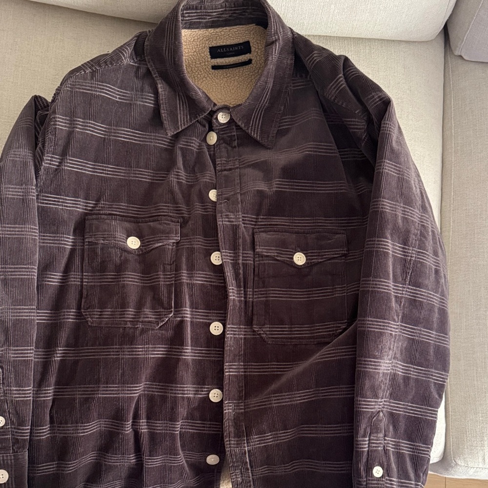 AllSaints Dark Brown Plaid Corduroy Shirt Jacket